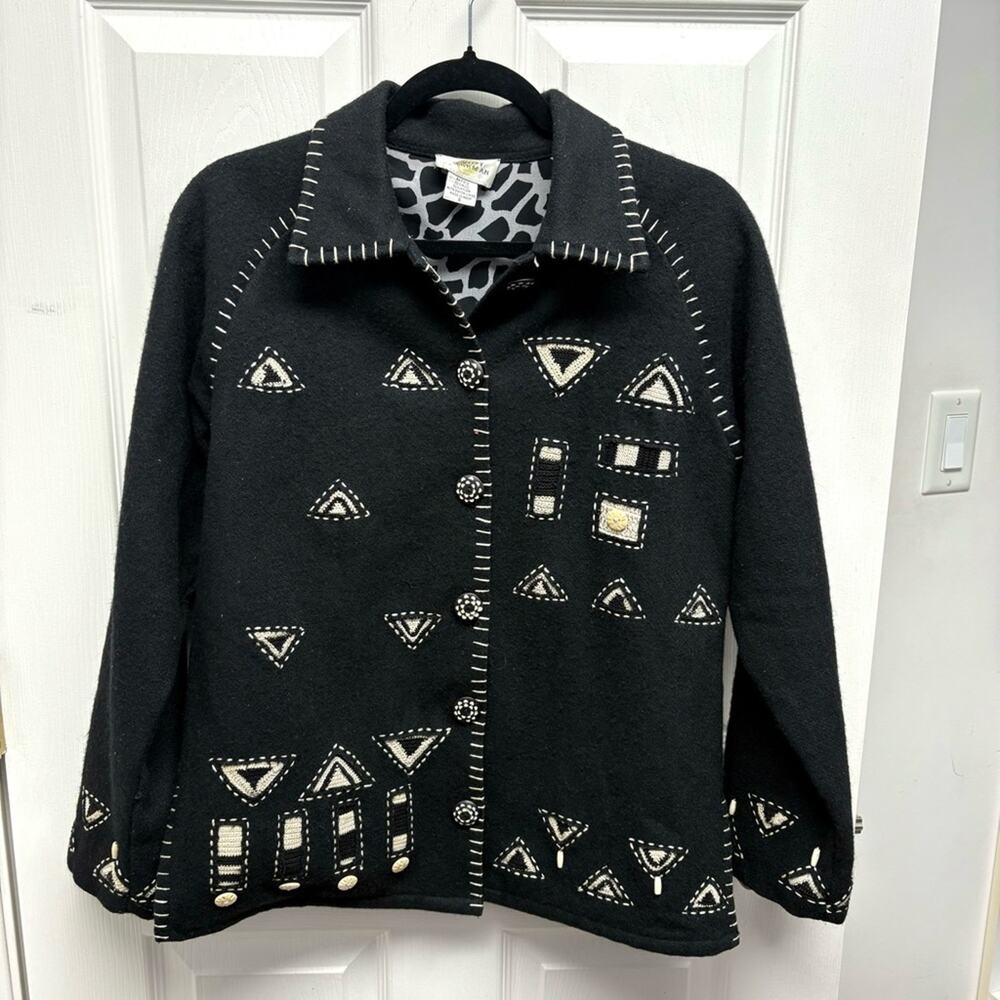 Sandy Starkman Jacket Vintage Wool Artisan Coat Geometric Tribal Women’s Small